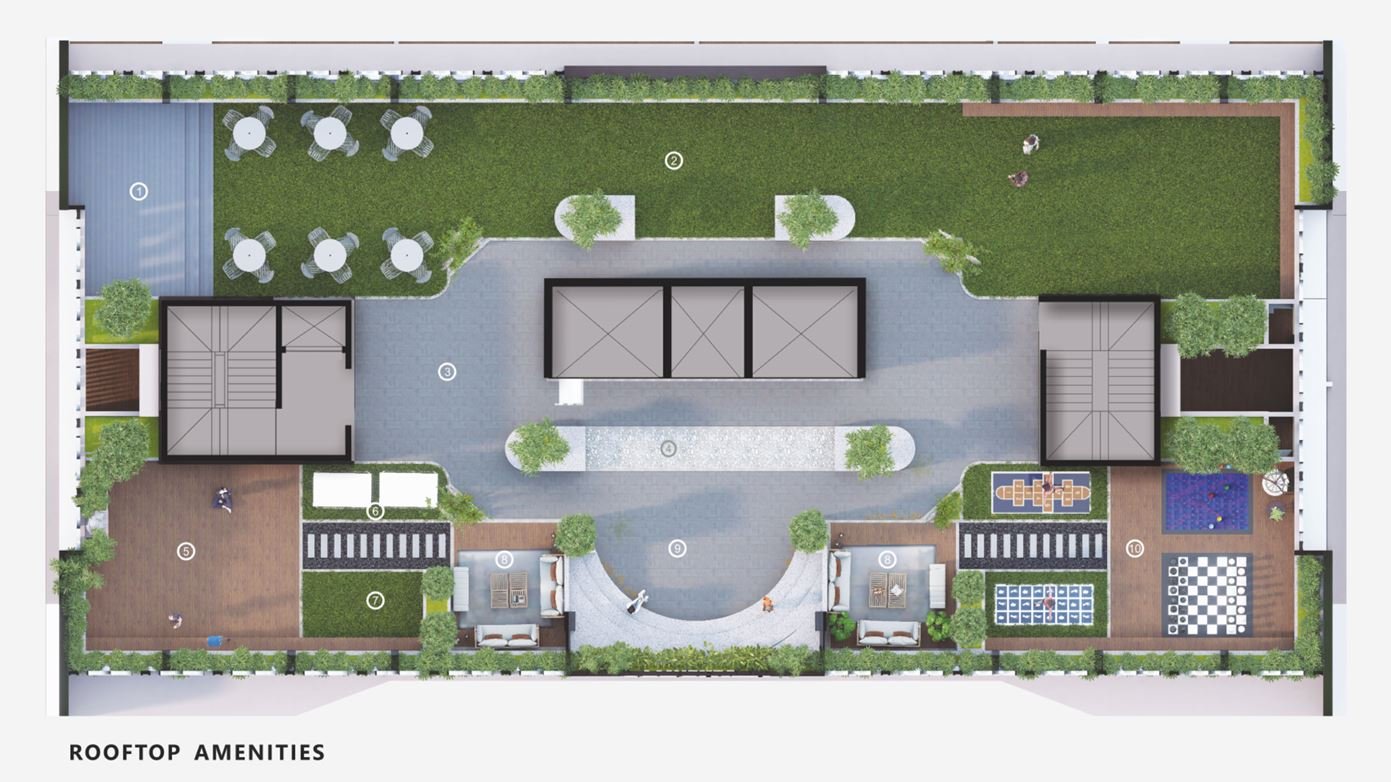 Rooftop Amenities Map at Balaji Serenity . Vinay Nagar . Arihant Associates . Mira Road East.